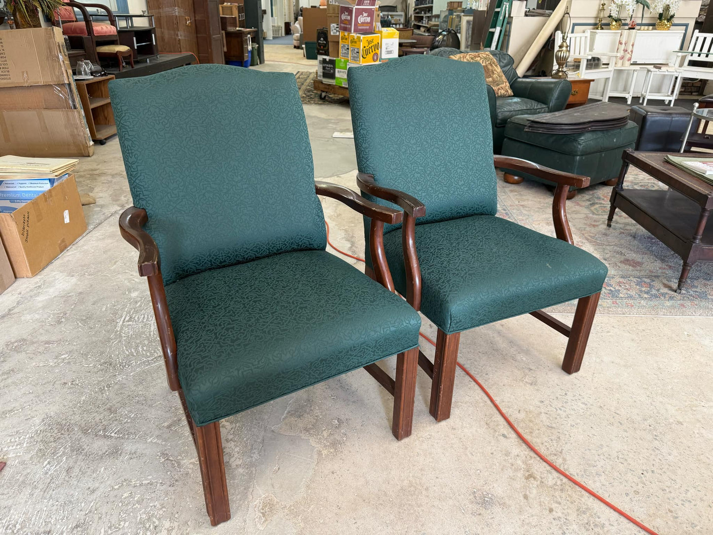 Two Dark Green Arm Chairs