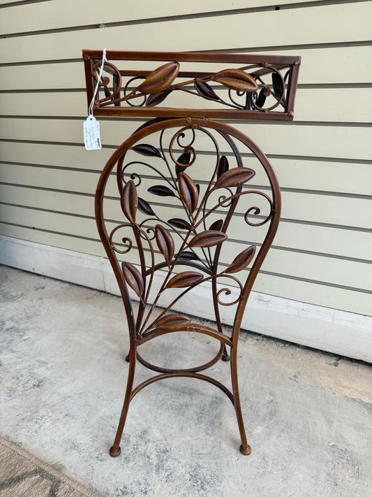 Coppery Brown Leaf Design Metal Plant Stand