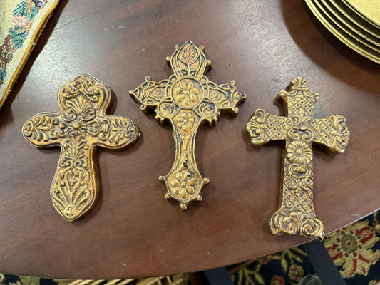 Three Gold Wall Crosses