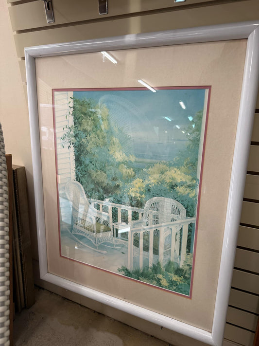 White Wicker Chairs Picture with White Frame