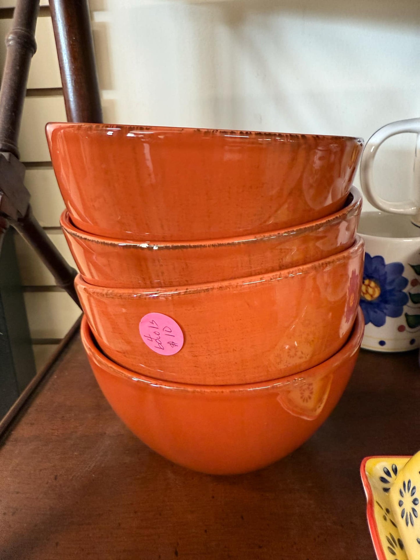 Four Orange Ceramic Cereal Bowls