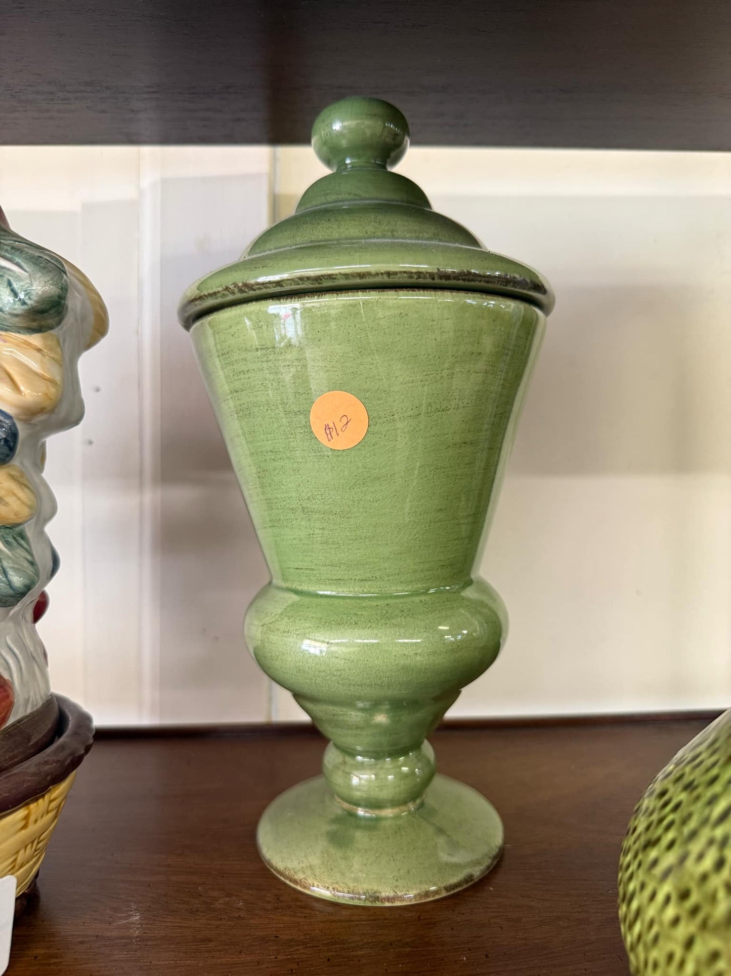 Decorative Green Urn with Lid