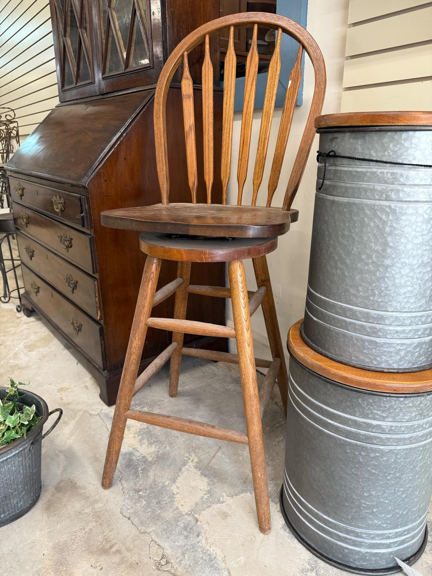 Swivel Wooden Slat Back High Chair