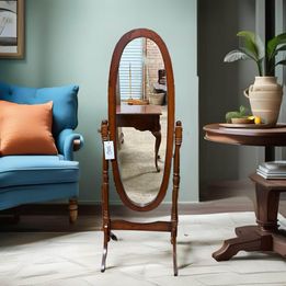 Oval Full Length Mirror on Mahogany Stand