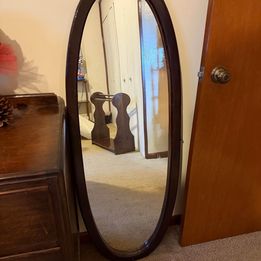 Oval Mirror with Wood Frame