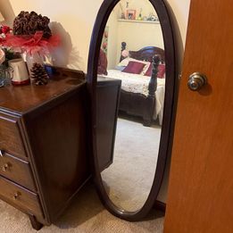 Oval Mirror with Wood Frame