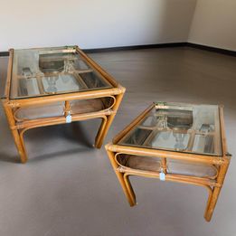 Pair of Bamboo and Glass End Tables