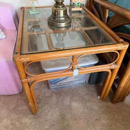 Pair of Bamboo and Glass End Tables