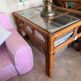 Pair of Bamboo and Glass End Tables