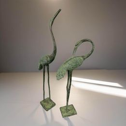 Pair of Verdigris Crane Sculptures