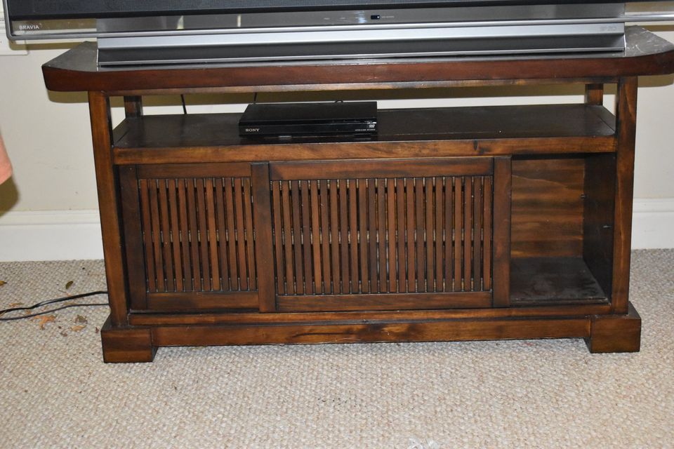 Slat Sliding Door TV Stand with Shelf