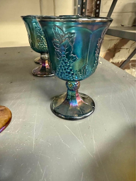 Vintage Carnival Glass Blue Goblets-set of 4