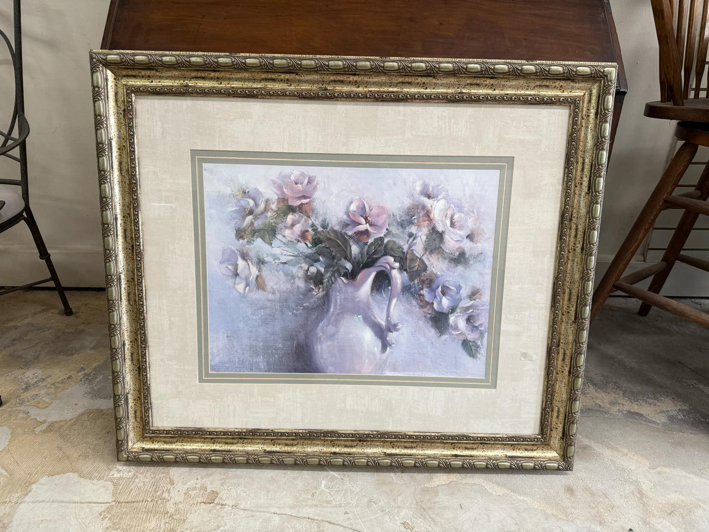 Flowers in a White Pitcher Gold Framed Picture