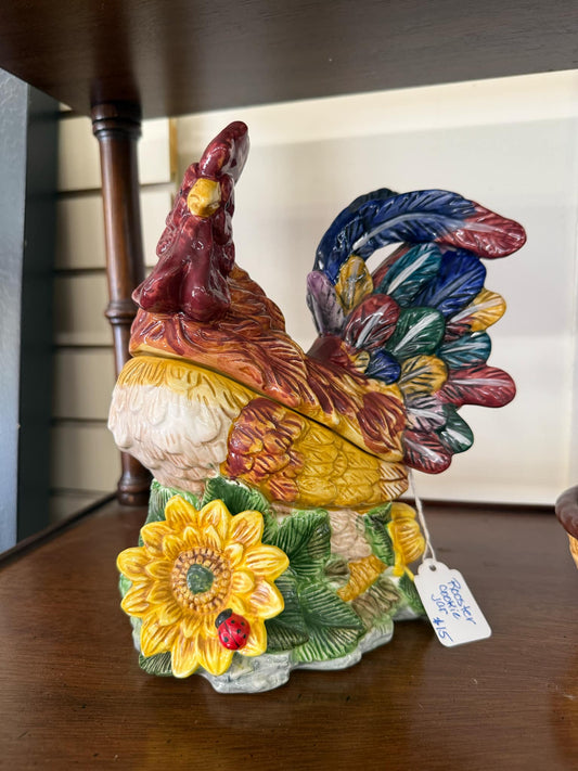 Ceramic Rooster with Sunflower Cookie Jar